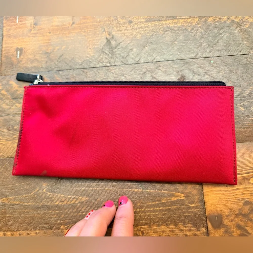 Red Black canvas Kate Spade zip pencil makeup travel pouch GUC
